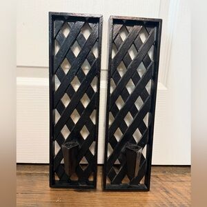 Mid-Century, vintage Syroco Style black Lattice Candle Holder Scones - A Pair